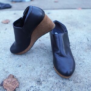 Dr Scholls Harlie Wedge Ankle Booties 11M Black Faux Leather Side Zip Comfort